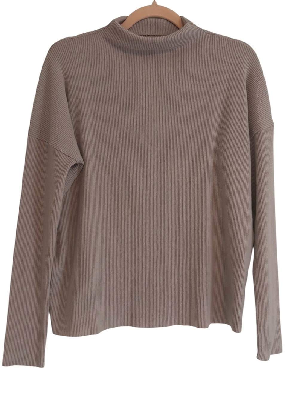 Lucky Brand Women’s Ribbed Mock Neck Long-Sleeve Top - Taupe